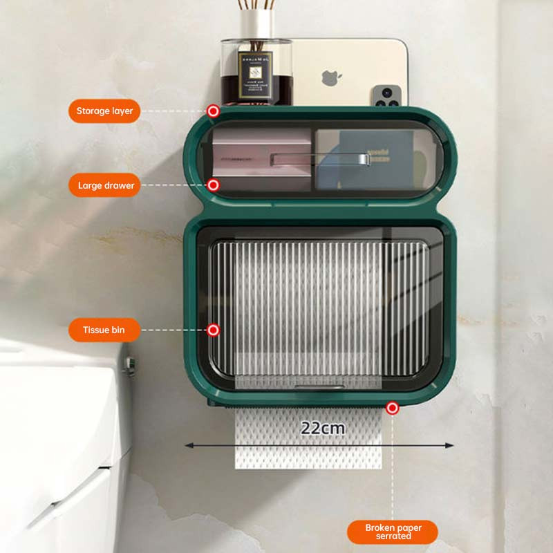 Ūdensnecaurlaidīgs tualetes papīra kastīte Bezmaksas caurumošana 2 vienā tualetes papīra turētājs tualetes vannas istabas uzglabāšanas plaukti pie sienas stiprināms salvešu turētājs