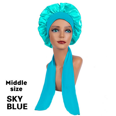 Nauja didelė satininė šilko naktinė naktinė naktinė kepuraitė, ilga atlasinė dangtelis su galva kaklaraištis juosta Kapoto kraštų apvyniojimas moterims garbanotiems plaukams