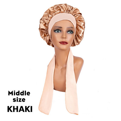 Nauja didelė satininė šilko naktinė naktinė naktinė kepuraitė, ilga atlasinė dangtelis su galva kaklaraištis juosta Kapoto kraštų apvyniojimas moterims garbanotiems plaukams