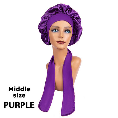 Nauja didelė satininė šilko naktinė naktinė naktinė kepuraitė, ilga atlasinė dangtelis su galva kaklaraištis juosta Kapoto kraštų apvyniojimas moterims garbanotiems plaukams