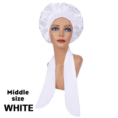 Nauja didelė satininė šilko naktinė naktinė naktinė kepuraitė, ilga atlasinė dangtelis su galva kaklaraištis juosta Kapoto kraštų apvyniojimas moterims garbanotiems plaukams