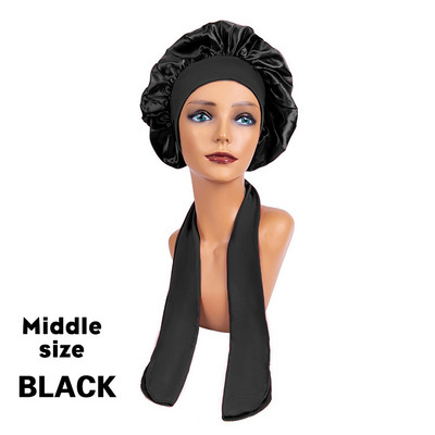 Nauja didelė satininė šilko naktinė naktinė naktinė kepuraitė, ilga atlasinė dangtelis su galva kaklaraištis juosta Kapoto kraštų apvyniojimas moterims garbanotiems plaukams