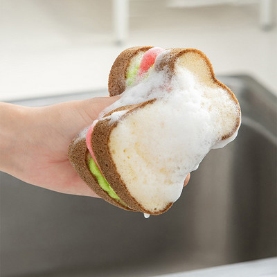 Симпатична форма на тост Гъби за миене на съдове Миещи се скрубери Инструменти за тенджери Тип сандвич Кърпа за съдове Кухненска почистваща кърпа