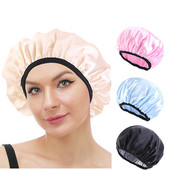 Új, vízálló zuhanysapka női szatén zuhany haj fedelű rugalmas fürdősapka kétrétegű vastag zuhanysapka fejfedő haj turbán