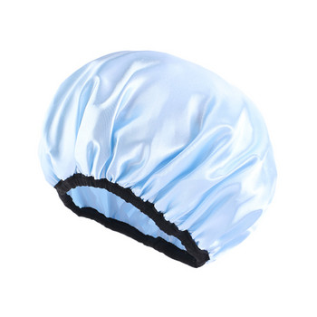 Νέο αδιάβροχο σκουφάκι ντους Γυναικείο σατέν ντους Καπό μαλλιών Ελαστικό καπέλο μπάνιου διπλής στρώσης Παχύ καπάκι ντους Κάλυμμα κεφαλής τουρμπάνι μαλλιών