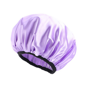 Νέο αδιάβροχο σκουφάκι ντους Γυναικείο σατέν ντους Καπό μαλλιών Ελαστικό καπέλο μπάνιου διπλής στρώσης Παχύ καπάκι ντους Κάλυμμα κεφαλής τουρμπάνι μαλλιών
