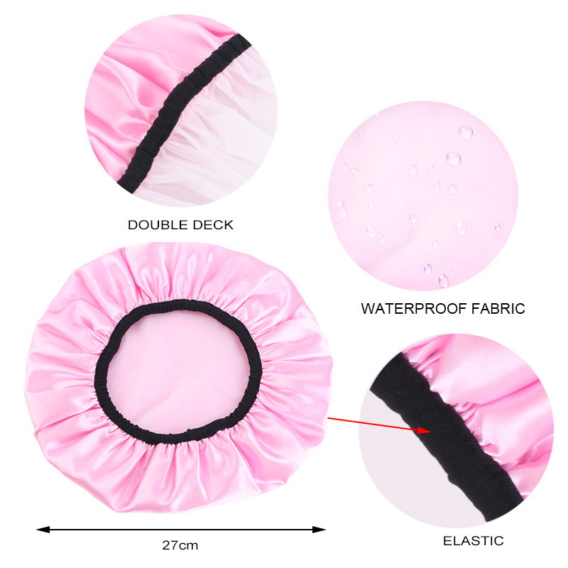 Új, vízálló zuhanysapka női szatén zuhany haj fedelű rugalmas fürdősapka kétrétegű vastag zuhanysapka fejfedő haj turbán
