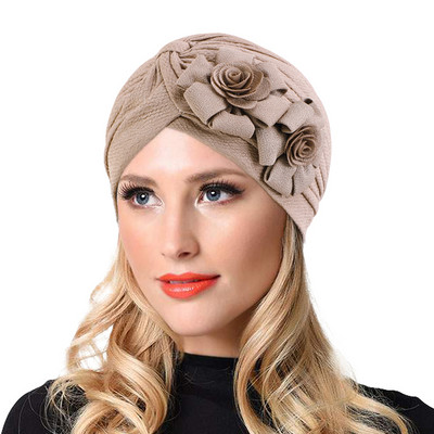 Модни дамски тюрбан с волани на цветя Мрежа за коса Chemo Cap Beanie Musulman Turbante Mujer Хиджаб Шал Шапка Шапка на едро