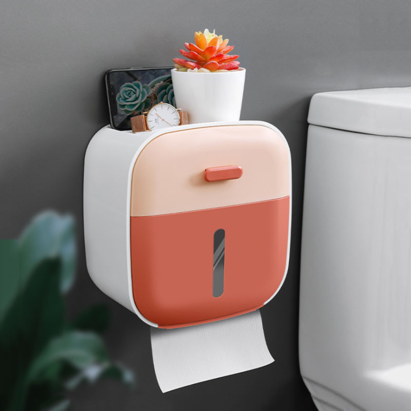 BAISPO Vodootporni držač toaletnog papira Poklopac za kutiju za maramice bez bušenja Zidna pohrana toaletnog papira WC Kućna kupaonska oprema