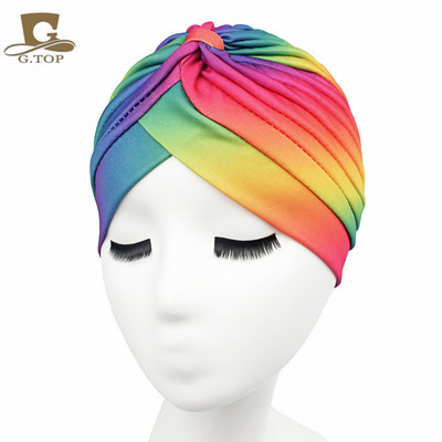 Új női nyomat virágcsomó rák fodros kemo sapka sapka sál Turbán fejpakolás kötött sapka hajhullás elleni kiegészítők