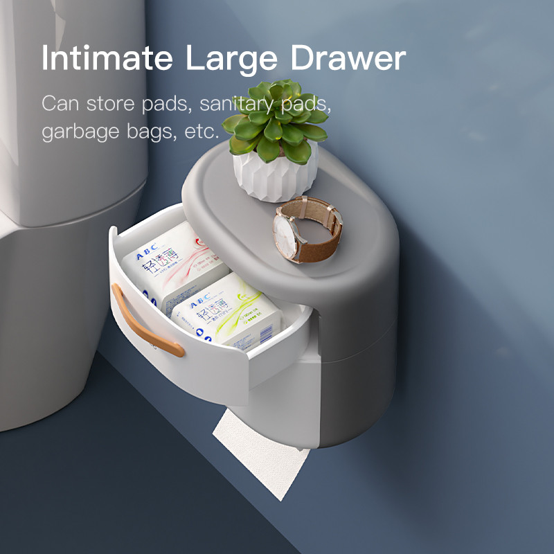 ECOCO tualetes papīra turētājs vannas istabai bez urbšanas sienas 2 slāņu salvešu kastes tualetes papīra ruļļa turētājs ar glabāšanas organizatoriem