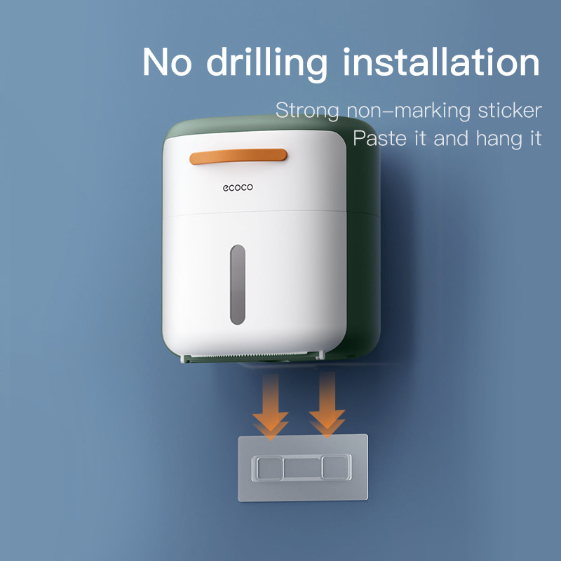 ECOCO tualetes papīra turētājs vannas istabai bez urbšanas sienas 2 slāņu salvešu kastes tualetes papīra ruļļa turētājs ar glabāšanas organizatoriem