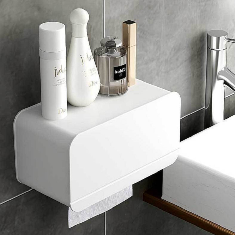 Kupaonska kutija za papirne maramice koja se montira na zid Minimalistički držač toaletnog papira Vodootporna kutija za pohranjivanje papira Dodaci za kupaonicu bez bušenja