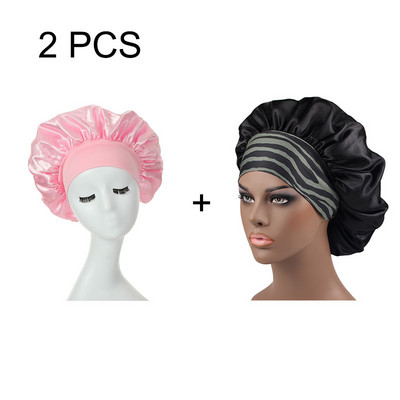 1/2kom Unisex kapa s elastičnom trakom za glavu za noćni šešir s obodom Kapa za kupanje, ekstra velika satenska svilenkasta kapa za spavanje