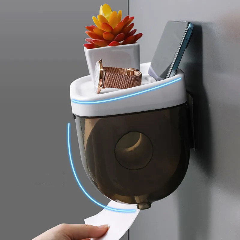 Ant sienos tvirtinamas audinių laikiklis Vonios kambario vandeniui atspari audinių dėžutė Lipni be perforavimo daugiafunkcinė laikymo lentyna vonios reikmenys