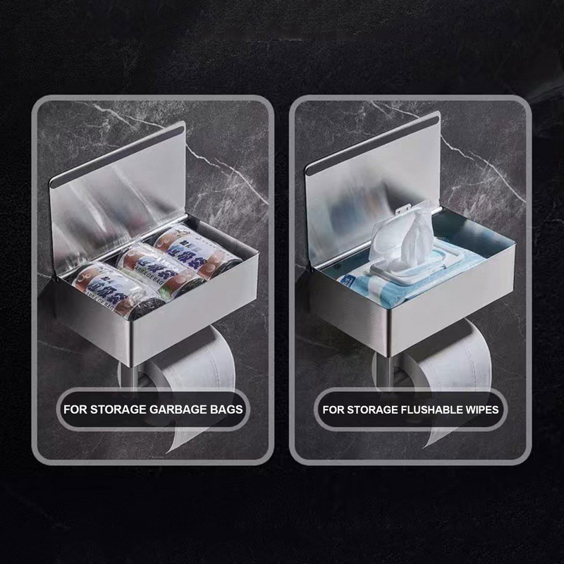 Držač toaletnog papira s policom Zidni nosač Mogućnost ispiranja Dozator maramica od nehrđajućeg čelika Samoljepljiva bušilica Besplatna kupaonska pohrana