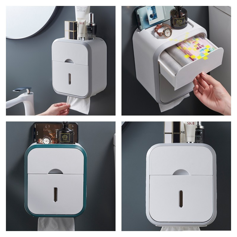 Višenamjenski držač toaletnog papira bez bušenja Vodootporna kutija za pohranu Kutija za marame Kuhinja Kupaonski pribor Montaža na zidni stalak