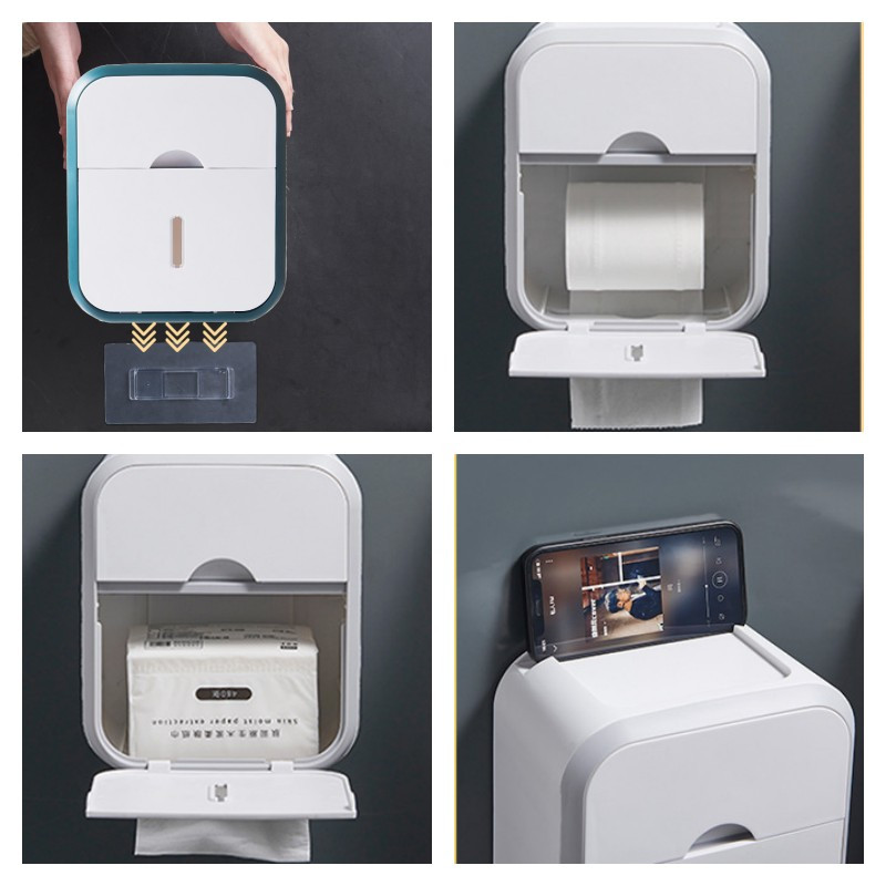 Višenamjenski držač toaletnog papira bez bušenja Vodootporna kutija za pohranu Kutija za marame Kuhinja Kupaonski pribor Montaža na zidni stalak