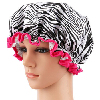 1 τμχ αδιάβροχο καπάκι ντους Διπλής στρώσης Κάλυμμα μαλλιών Σαλονιού Ελαστικό παχύ καπέλο για γυναίκες Καπέλο μπάνιου Επαναχρησιμοποιούμενο Σατέν Μπόνε Μόδα Νέο