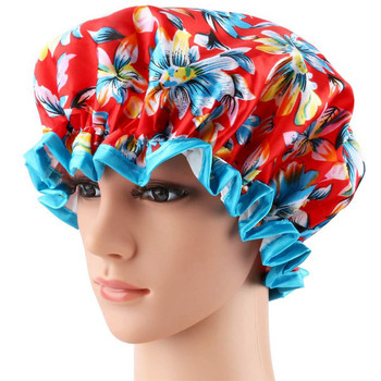 1 τμχ αδιάβροχο καπάκι ντους Διπλής στρώσης Κάλυμμα μαλλιών Σαλονιού Ελαστικό παχύ καπέλο για γυναίκες Καπέλο μπάνιου Επαναχρησιμοποιούμενο Σατέν Μπόνε Μόδα Νέο