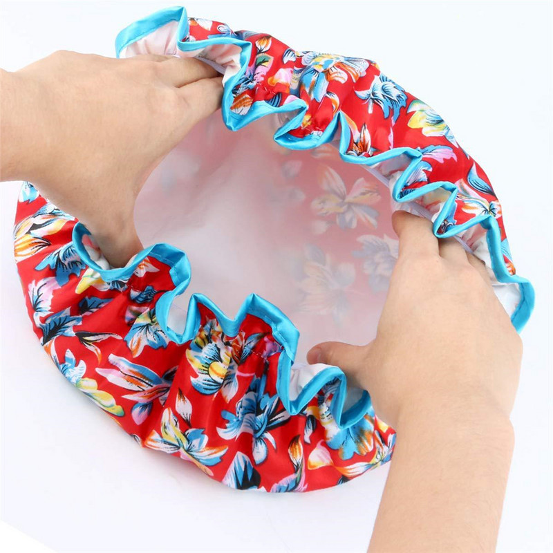 1PC Vodootporna kapa za tuširanje Dvoslojna navlaka za kosu Salonska elastična podebljana kapa za žene Kapa za kupanje Satenski šešir za višekratnu upotrebu Moda Novo