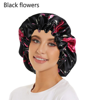 1PC Dvoslojne svilene šeširiće Elastična reverzibilna ekstra velika satenska kapa za spavanje za kovrčavu/prirodnu kosu Žene Djevojački omot za glavu