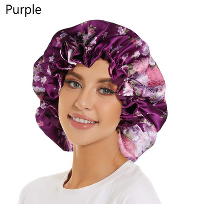 1PC Dvoslojne svilene šeširiće Elastična reverzibilna ekstra velika satenska kapa za spavanje za kovrčavu/prirodnu kosu Žene Djevojački omot za glavu