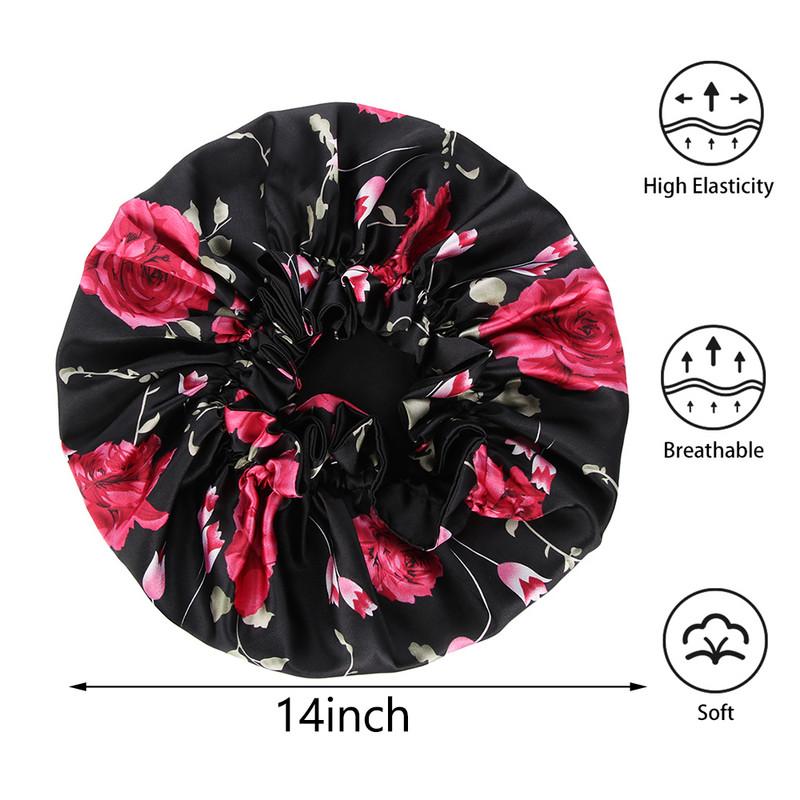 1PC Dvoslojne svilene šeširiće Elastična reverzibilna ekstra velika satenska kapa za spavanje za kovrčavu/prirodnu kosu Žene Djevojački omot za glavu