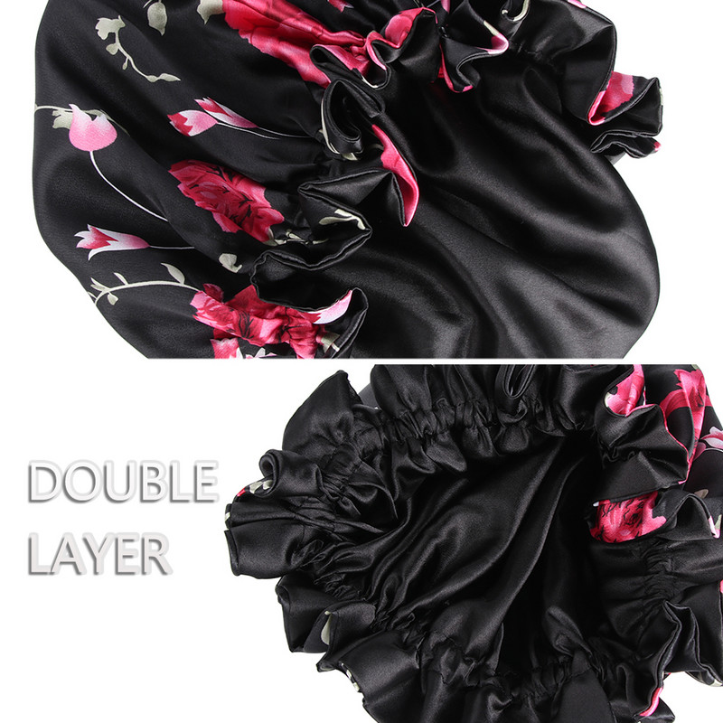 1PC Dvoslojne svilene šeširiće Elastična reverzibilna ekstra velika satenska kapa za spavanje za kovrčavu/prirodnu kosu Žene Djevojački omot za glavu