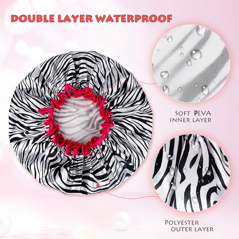 Ūdensnecaurlaidīga sieviešu dušas cepure gariem matiem, meitenes plastmasas dušas cepures Leoparda vannas cepure Vannas istabas piederumi