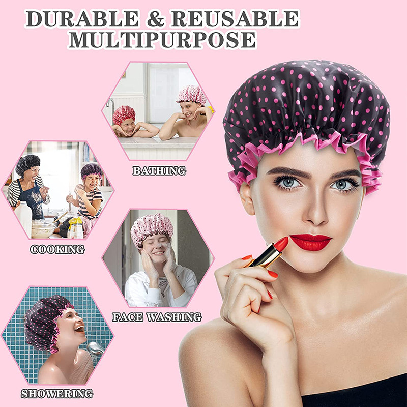 Ūdensnecaurlaidīga sieviešu dušas cepure gariem matiem, meitenes plastmasas dušas cepures Leoparda vannas cepure Vannas istabas piederumi