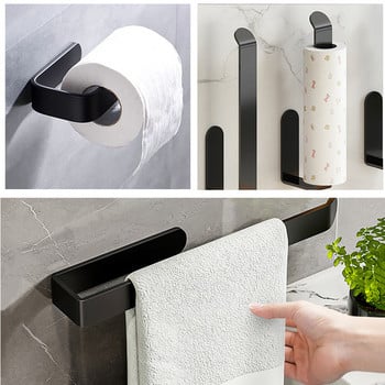 Χαρτοθήκη χαρτιού τουαλέτας Βάση για πετσέτες Ακρυλική επιτοίχια ράφι κουζίνας Ρολό βάση χαρτί Μαύρη κρεμάστρα