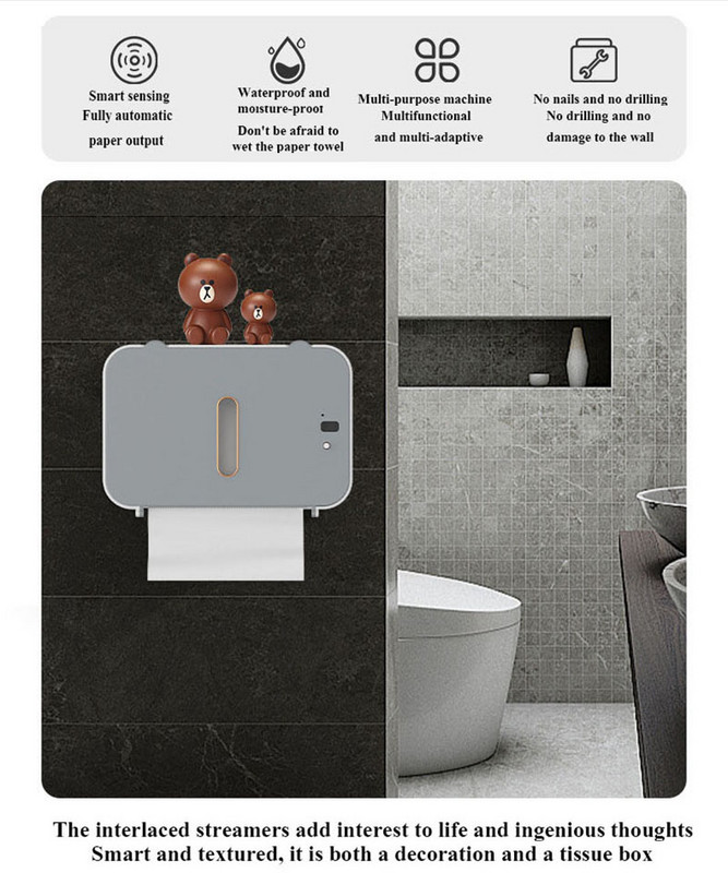 Vodootporni držač papira koji se ne buši Stalak za toaletni papir Držač papirnih maramica za montiranje na zid Indukcijska automatska kutija za papirne maramice Potrepštine za pametnu kuću