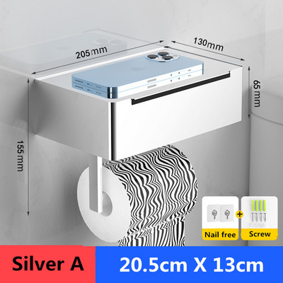 Zidni držač toaletnog papira s policom za telefon Polica za pohranu rola maramica od legure aluminija Kuhinja Kupaonski pribor