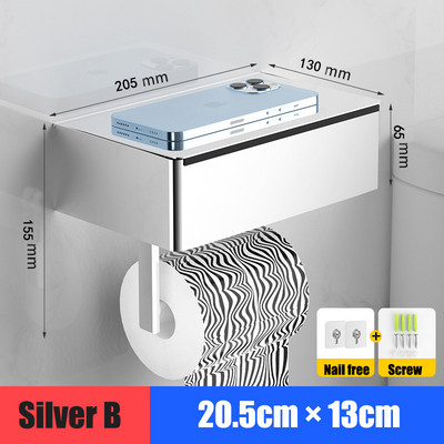 Zidni držač toaletnog papira s policom za telefon Polica za pohranu rola maramica od legure aluminija Kuhinja Kupaonski pribor