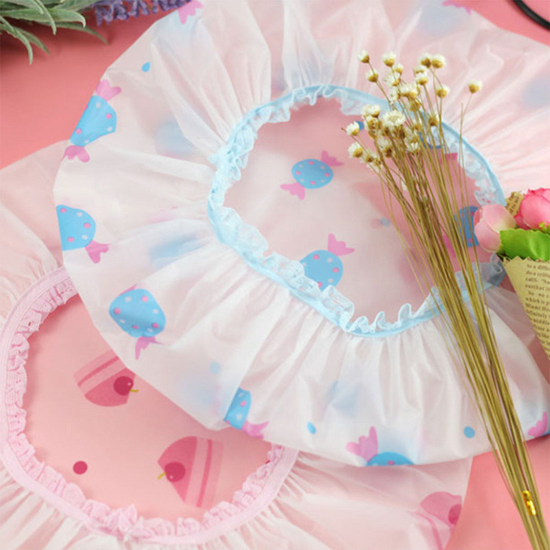 PVC dušas vāciņš Ūdensizturīgs augstas kvalitātes matu salons elastīgs sabiezināts sievietēm vannas cepure Vannas istabas produkti ar sirds loku apdrukāta peldēšanās