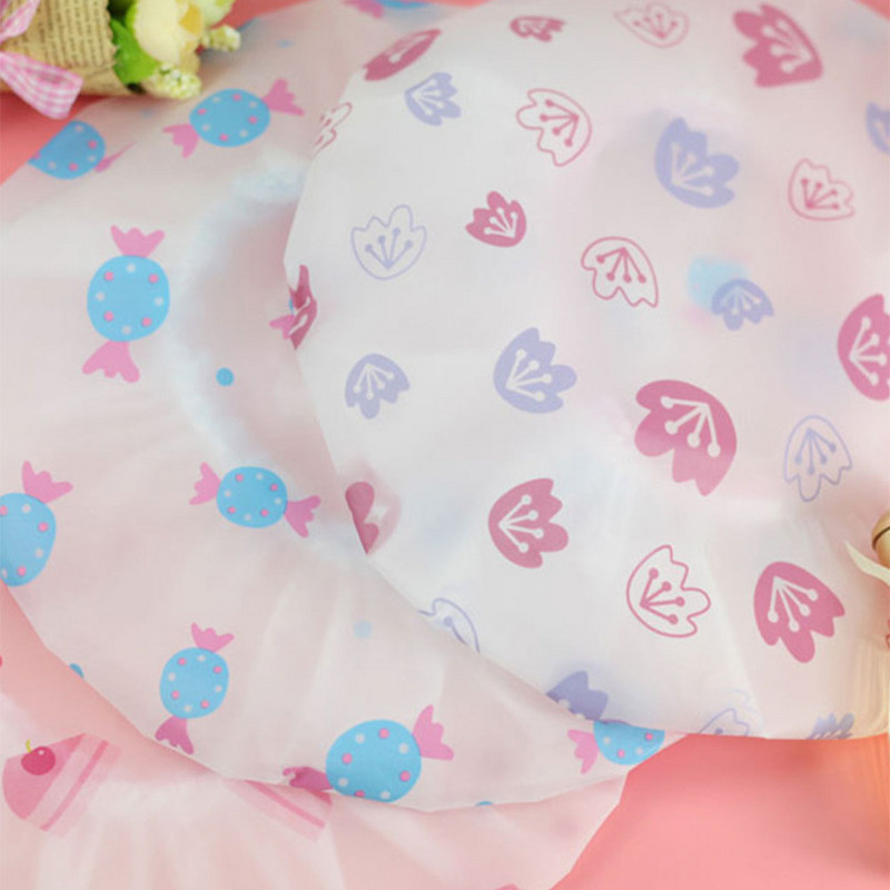 PVC dušas vāciņš Ūdensizturīgs augstas kvalitātes matu salons elastīgs sabiezināts sievietēm vannas cepure Vannas istabas produkti ar sirds loku apdrukāta peldēšanās