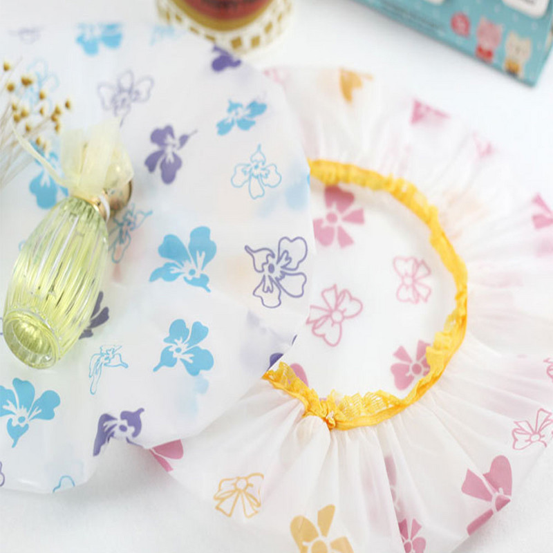 PVC dušas vāciņš Ūdensizturīgs augstas kvalitātes matu salons elastīgs sabiezināts sievietēm vannas cepure Vannas istabas produkti ar sirds loku apdrukāta peldēšanās