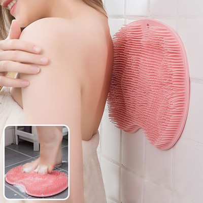 Exfoliating Shower Rub Back Brush Bathroom Non-slip Bath Mat Back Massage Brush Silicone Foot Wash Body Cleaning Bathing Tool