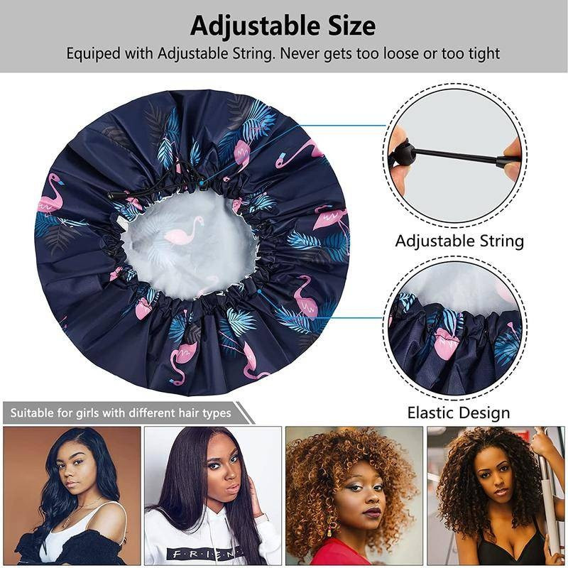 Dušas cepure liela, regulējama atkārtoti lietojama divslāņu ūdensnecaurlaidīga vannas cepure sievietēm, meitenēm, bizes SPA gariem matiem