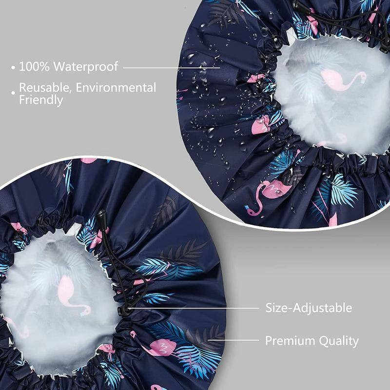 Dušas cepure liela, regulējama atkārtoti lietojama divslāņu ūdensnecaurlaidīga vannas cepure sievietēm, meitenēm, bizes SPA gariem matiem