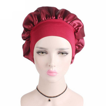 Προσαρμογή Καπέλο Styling Hair Styling Satin Bonnet με φαρδύ γείσο υψηλής ελαστικής κεφαλής με νυχτερινό καπέλο Γυναικείο καπέλο για τον ύπνο Καπέλο περιποίησης μαλλιών