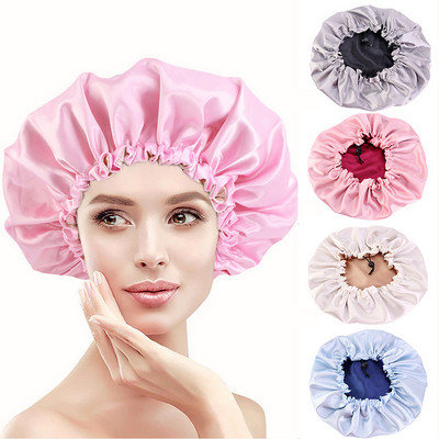 Adjustable Satin Bonnet Sleep Cap Silky Satin Cap For Night Sleeping Hair Bonnet Waterproof Shampoo Bathing Accessory Hair Salon