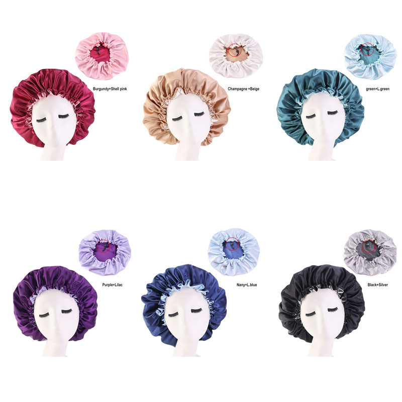 Reguliuojamas satininis „Bonnet Sleep Cap“ Šilkinis satininis dangtelis skirtas nakties miegui plaukams „Bonnet“ vandeniui atsparus šampūnas, maudymosi aksesuaras, plaukų salonas