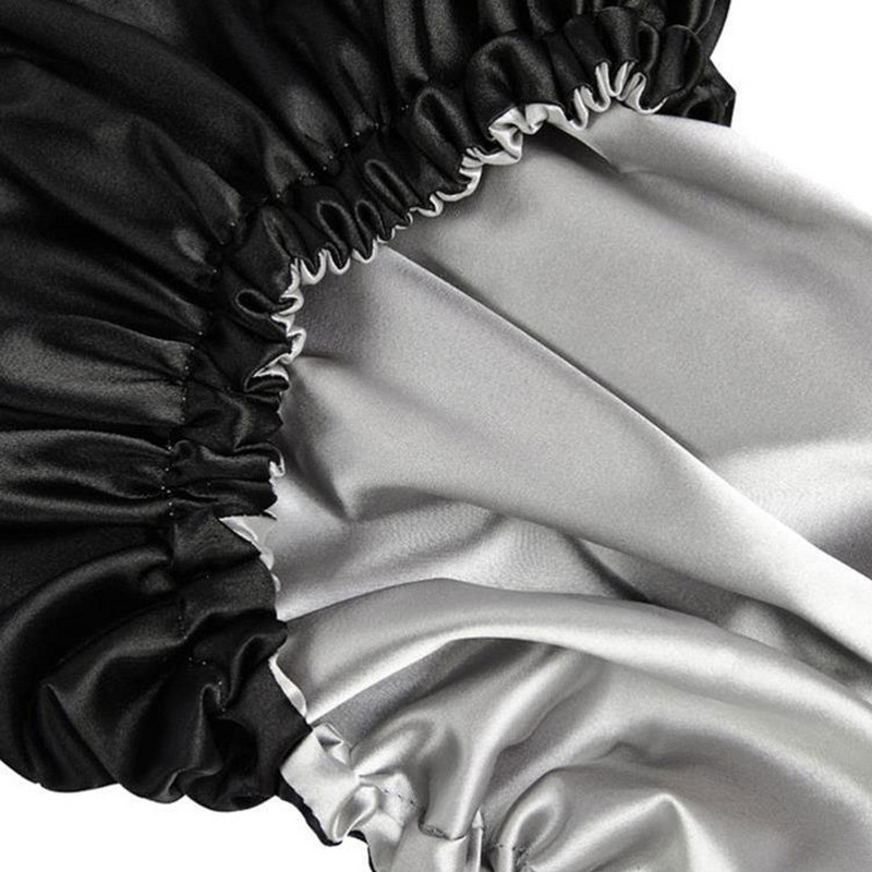 Kapa za tuširanje Dvoslojna ženska satenska kapa za spavanje Šešir za spavanje Ženska kapa za kosu za višekratnu upotrebu Crna navlaka za glavu Pribor za tuširanje