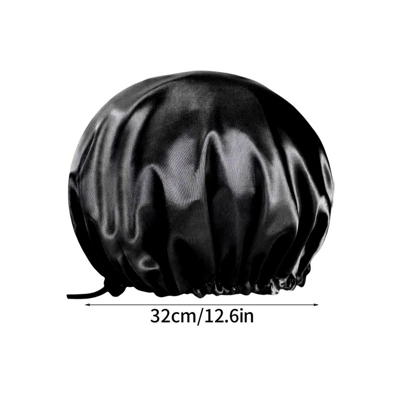 Kapa za tuširanje Dvoslojna ženska satenska kapa za spavanje Šešir za spavanje Ženska kapa za kosu za višekratnu upotrebu Crna navlaka za glavu Pribor za tuširanje