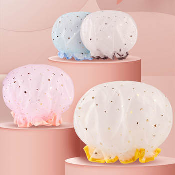 Двуслоен дизайн на звездно небе Дебела водоустойчива шапка за душ със звезден модел Консумативи за фризьорски салон Шапка за баня
