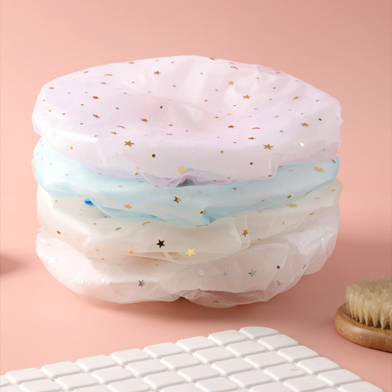 Kahekihiline tähistaeva disainiga paks veekindel dušimüts Tähemustriga Vannitoa Juuksuritarbed Vannimüts