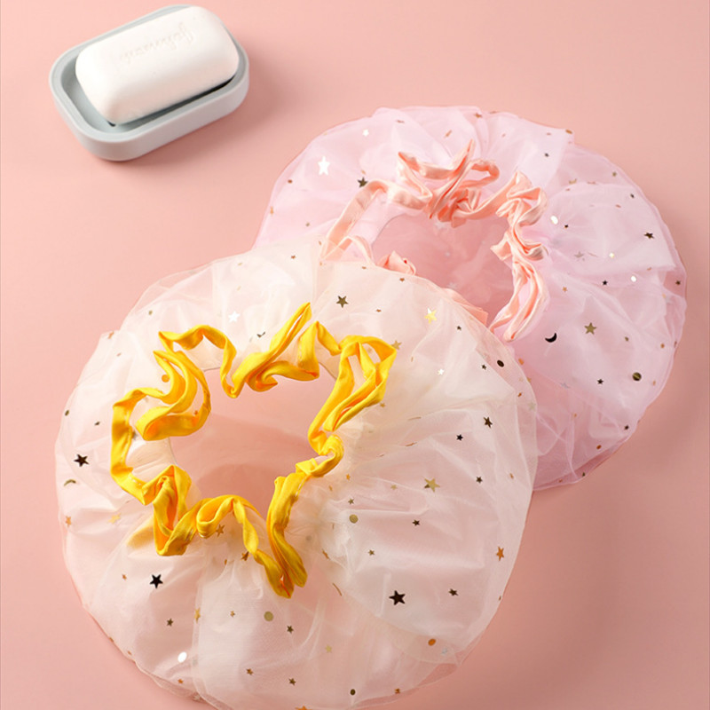 Kahekihiline tähistaeva disainiga paks veekindel dušimüts Tähemustriga Vannitoa Juuksuritarbed Vannimüts