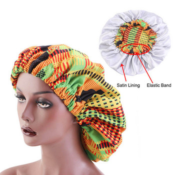 1 τεμ. Αφρικανικό μοτίβο εκτύπωσης καπό χιτζάμπ καπέλο περιποίηση μαλλιών Καπό νυχτερινής ύπνου Καπάκι διπλής στρώσης σατέν τουρμπάνι υπερβαίνει το μεγάλο